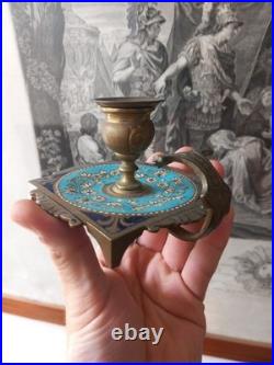 Bougeoir Chandelier Main Bronze Cloisonné Email Japonisant XIXe Siècle Bougeoir Chandelier Main Bronze Cloisonné Email Japonisant XIXe Siècle
