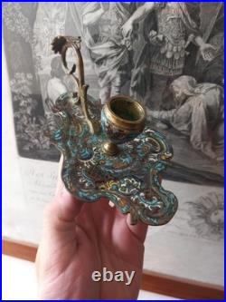 Bougeoir Chandelier Main Bronze Cloisonné Email Rocaille Louis XV XIXe Siècle