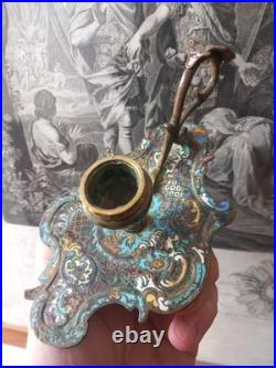 Bougeoir Chandelier Main Bronze Cloisonné Email Rocaille Louis XV XIXe Siècle