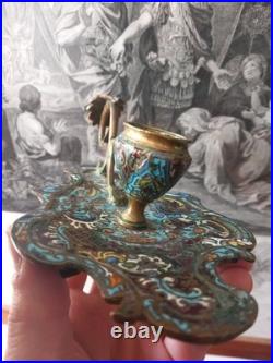 Bougeoir Chandelier Main Bronze Cloisonné Email Rocaille Louis XV XIXe Siècle