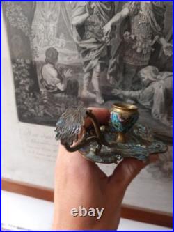 Bougeoir Chandelier Main Bronze Cloisonné Email Rocaille Louis XV XIXe Siècle