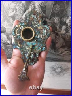 Bougeoir Chandelier Main Bronze Cloisonné Email Rocaille Louis XV XIXe Siècle