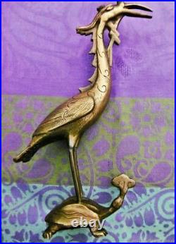 Bougeoir ancien Héron tortue bronze XIXe siècle Antique candlestick Heron torto