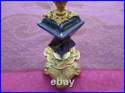 Bougeoir ancien en porcelaine en bronze bleu, XIXe siècle