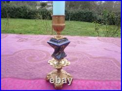 Bougeoir ancien en porcelaine en bronze bleu, XIXe siècle