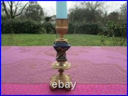 Bougeoir ancien en porcelaine en bronze bleu, XIXe siècle