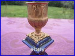 Bougeoir ancien en porcelaine en bronze bleu, XIXe siècle