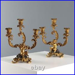 Bougeoirs Anciens Bronze Doré 3 Lumières France XIXe Siècle Originaux