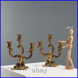 Bougeoirs Anciens Bronze Doré 3 Lumières France XIXe Siècle Originaux