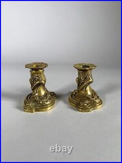 Bougeoirs De Style Rocaille Louis XV En Bronze Doré, XIXe Siècle