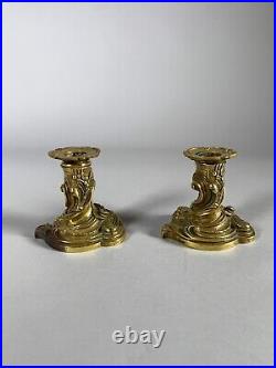 Bougeoirs De Style Rocaille Louis XV En Bronze Doré, XIXe Siècle