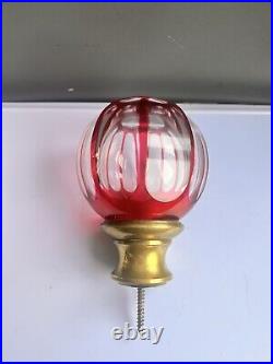 Boule D' Escalier Cristal Baccarat Cotes Lisere Rouge Bronze Fin XIX Ieme Siecle