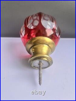 Boule D' Escalier Cristal Baccarat Cotes Lisere Rouge Bronze Fin XIX Ieme Siecle