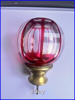 Boule D' Escalier Cristal Baccarat Cotes Lisere Rouge Bronze Fin XIX Ieme Siecle