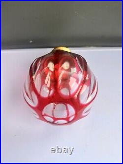 Boule D' Escalier Cristal Baccarat Cotes Lisere Rouge Bronze Fin XIX Ieme Siecle