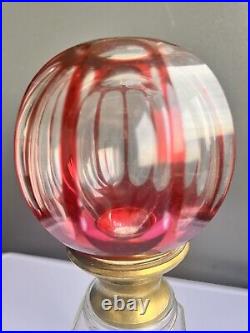 Boule D' Escalier Cristal Baccarat Cotes Lisere Rouge Bronze Fin XIX Ieme Siecle