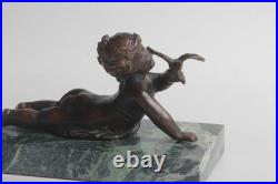 Bronze Enfant à l'oiseau XIXe siècle (60345)