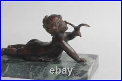 Bronze Enfant à l'oiseau XIXe siècle (60345)