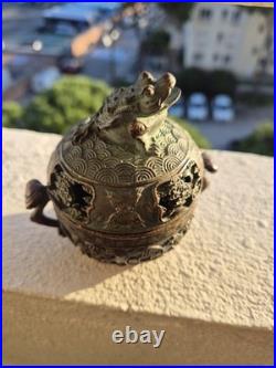 Brûle-parfum chinois en bronze XIXe siècle Couvercle crapaud Encensoir