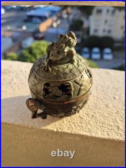 Brûle-parfum chinois en bronze XIXe siècle Couvercle crapaud Encensoir