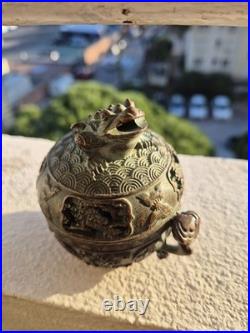 Brûle-parfum chinois en bronze XIXe siècle Couvercle crapaud Encensoir