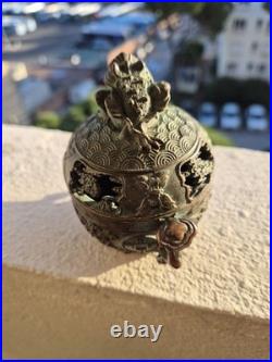 Brûle-parfum chinois en bronze XIXe siècle Couvercle crapaud Encensoir