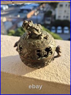 Brûle-parfum chinois en bronze XIXe siècle Couvercle crapaud Encensoir