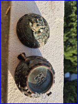 Brûle-parfum chinois en bronze XIXe siècle Couvercle crapaud Encensoir