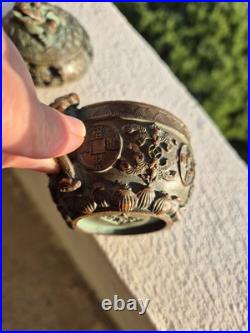 Brûle-parfum chinois en bronze XIXe siècle Couvercle crapaud Encensoir