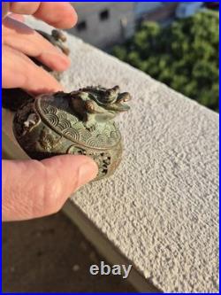 Brûle-parfum chinois en bronze XIXe siècle Couvercle crapaud Encensoir