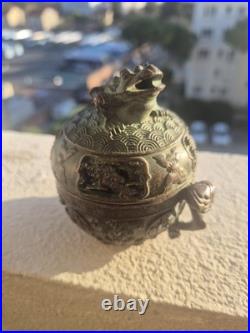 Brûle-parfum chinois en bronze XIXe siècle Couvercle crapaud Encensoir