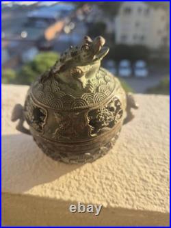 Brûle-parfum chinois en bronze XIXe siècle Couvercle crapaud Encensoir