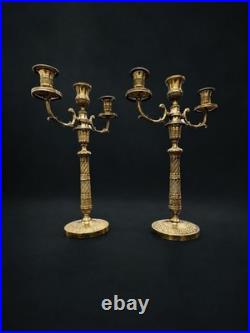 CANDÉLABRES CANDLESTICKS BRONZE DORÉ EMPIRE XIXe SIÈCLE CHANDELIERS