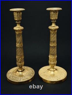 CANDÉLABRES CANDLESTICKS BRONZE DORÉ EMPIRE XIXe SIÈCLE CHANDELIERS