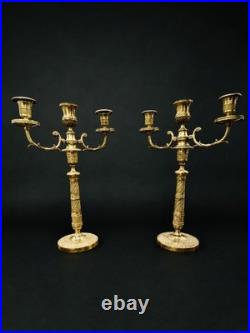 CANDÉLABRES CANDLESTICKS BRONZE DORÉ EMPIRE XIXe SIÈCLE CHANDELIERS