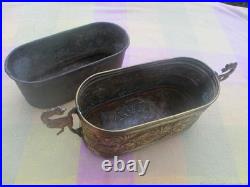 Cachepot de jardinière ancien Chimères fleurs laiton bronze XIX siècle Cachepot de jardinière ancien Chimères fleurs laiton bronze XIX siècle