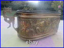 Cachepot de jardinière ancien Chimères fleurs laiton bronze XIX siècle Cachepot de jardinière ancien Chimères fleurs laiton bronze XIX siècle