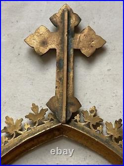 Cadre Triptyque en Bronze de Canon d'Autel Église Croix Religion XIX ème Siècle
