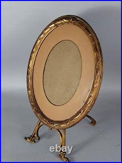 Cadre XIXe siècle ovale bois sculpté doré beau support bronze + verre SB106