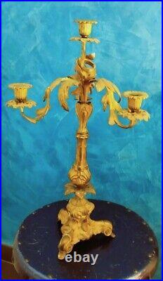 Candélabre 4 Lumières Bronze Doré Ancien XIXE SIÈCLE Bougeoirs Candlestick