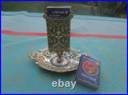 Cendrier ancien support boîte d'allumettes Gothique bronze XIX siècle