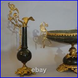 Centrotable Triptyque Bronze Doré Et Marbre XIXe Siècle