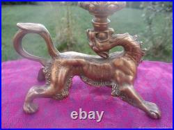 Chandelier ancien en bronze Lionne, XIXe siècle France