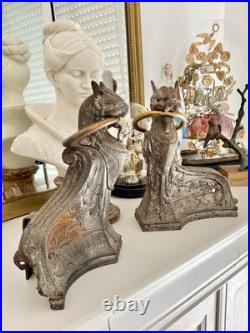 Chenet de Cheminée Art Nouveau Ancien Fonte & Bronze XIXe-XXe Siècle Original