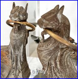 Chenet de Cheminée Art Nouveau Ancien Fonte & Bronze XIXe-XXe Siècle Original