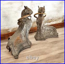 Chenet de Cheminée Art Nouveau Ancien Fonte & Bronze XIXe-XXe Siècle Original