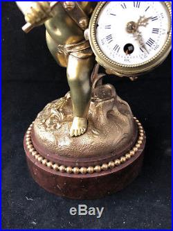 Chérubin au Tambour Pendulette Bronze Doré XIX ème siècle Antique Clock French