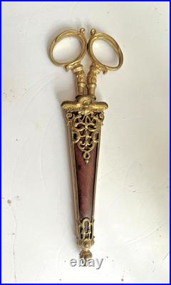 Ciseaux, Couture Broderie, Anciens XIXe siecle, Bronze Doré, Avec Étui