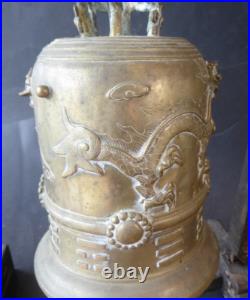 Cloche chinoise XIX-XX Siecle rare temple bell bronze on hardwood stand 19thc