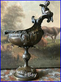 Coupe sur Piédouche Nautile Bronze Enfant Faune Style Rocaille XIX ème Siècle